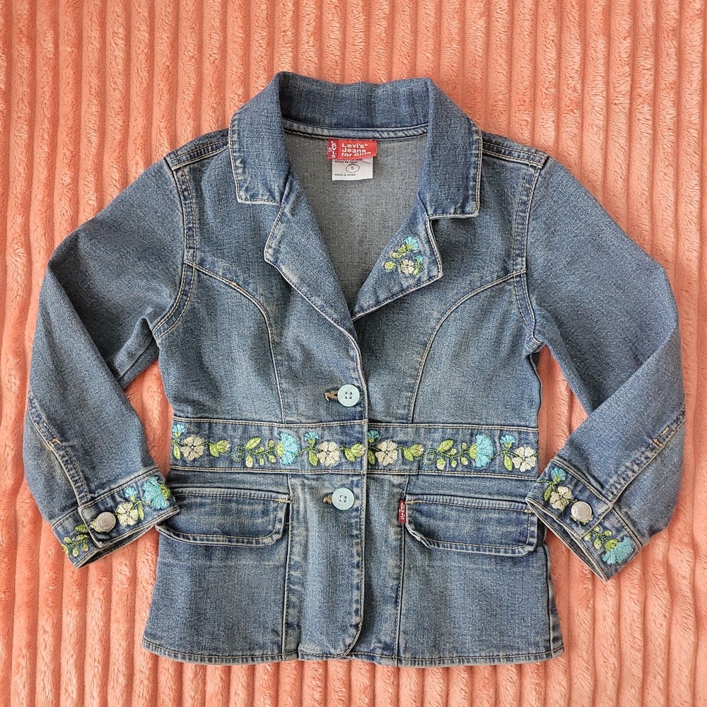 VTG Levi's Jeans for‎ Girls Size 5 Floral Embroidered Denim Jean Jacket 90s Y2K